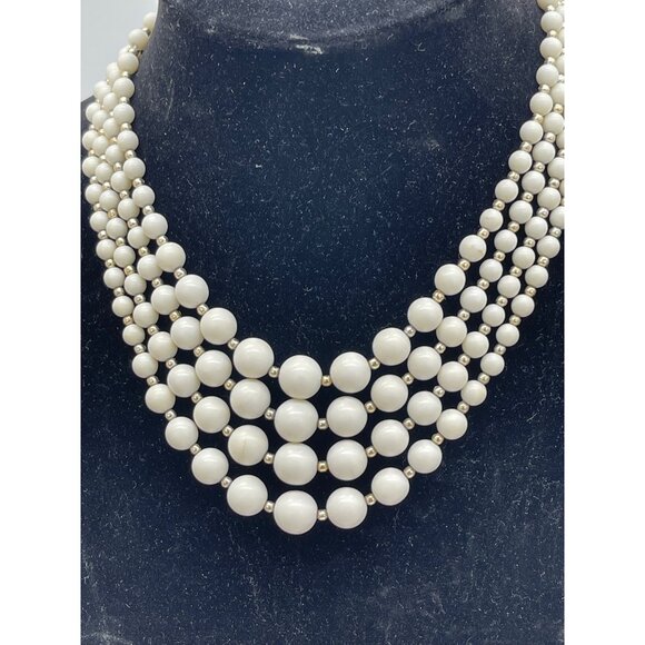 Early 1950's  Simulated Pearl & Gold Tone Beads 4 Strand Necklace, Adjustable, 1 - Picture 6 of 7